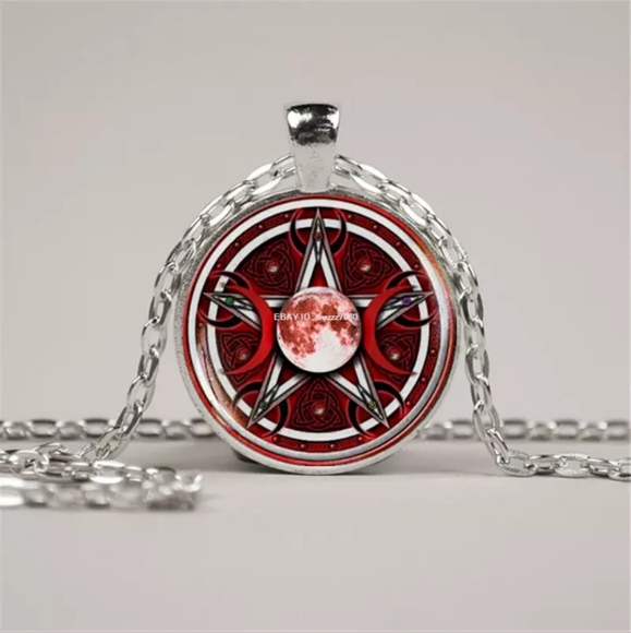 New Triple Moon Silver Glass Cabochon Necklace. - Picture 1 of 3